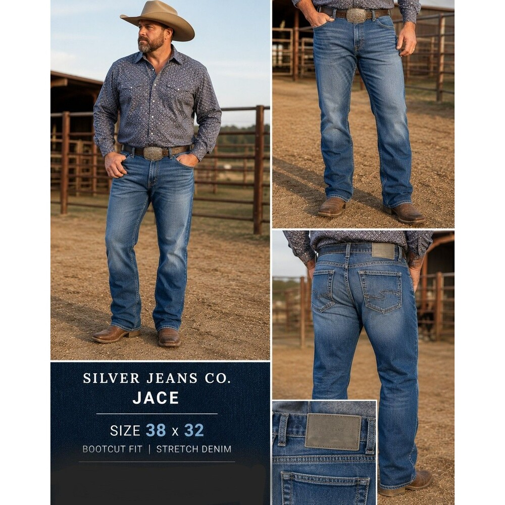 Silver Jeans Co Jace Bootcut Jeans Mens 38x32 Stretch Denim Blue